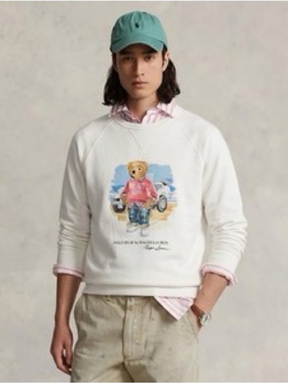 Polo by Ralph Lauren Cream Crewneck Sweatshirt with Bear Graphic